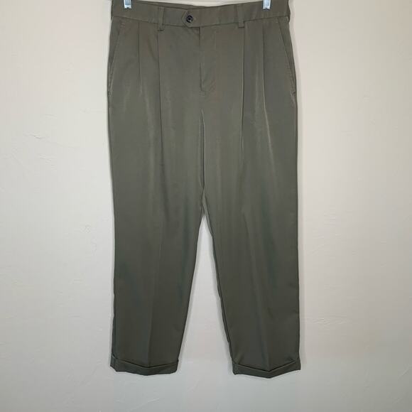 IZOD Brown Green Pleat Front Trousers Sz 32 x 30 - Picture 2 of 7